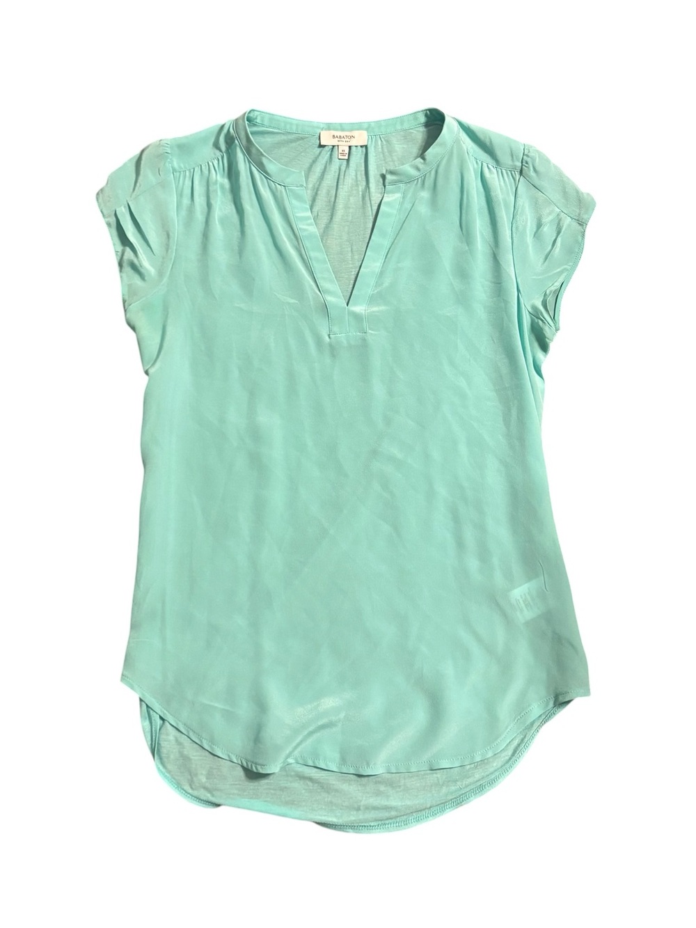 Babaton Mint Split-Neck Cap Sleeve Top 100% silk